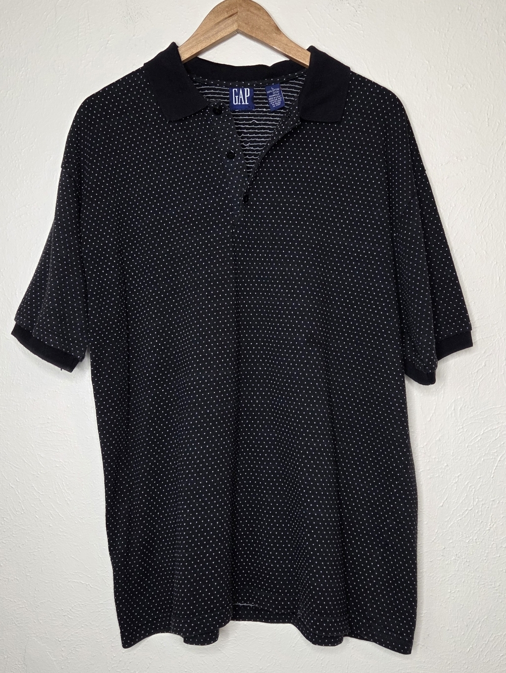 Vintage 90s GAP USA Textured Dobby Jacquard Pique Polo Shirt Black L Old GAP